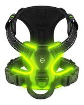Villabliss light-up dog harness side view shows bright LEDs for night visibility