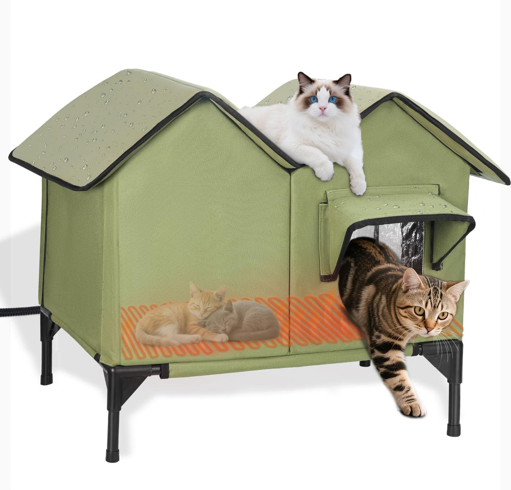 VILRAK large heated cat house outdoors exterior provides a warm, sheltered space for winter felines.