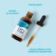 Vimergy Cat's Claw Liquid pouring scene suggests versatile mixology options.