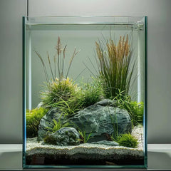 Vimvins 3-Gallon Glass Fish Tank front view showcases compact desktop aquarium with crystal-clear visibility