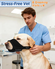 VINCHINI lightweight muzzle supports comfortable walks for reactive dogs during public outings.