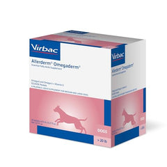 Virbac Allerderm Omega packets closeup highlighting convenient EZ-Dose packaging for dogs