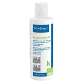 Virbac Allergroom bottle label shows dog, cat, and horse shampoo for balanced skin and coat.