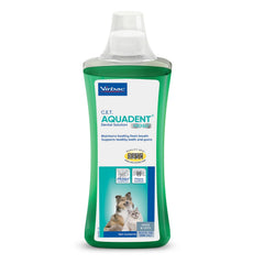 Virbac Aquadent bottle front for fresh breath and oral health support.