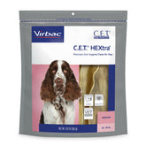 Virbac C.E.T. HEXtra Premium packaging image shows ~30 chews for easy daily dental care