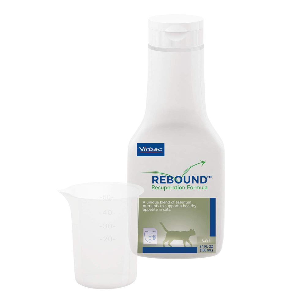 Virbac Rebound bottle pour demonstrates hydration and immune support after surgery.