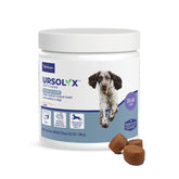 Virbac URSOLYX Soft Chews bottle showing mobility support for senior dogs.