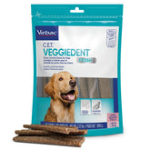 Virbac Veggiedent FR3SH large dog pack front, highlighting tartar control and plant-based formula for daily dental care