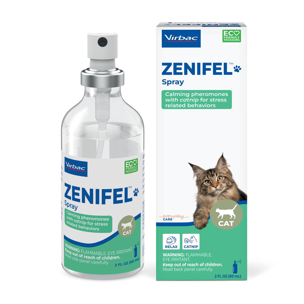 Virbac Zenifel cat spray 60ml bottle for quick calm in stressful moments.