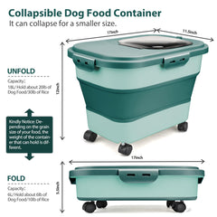 Viretec dog food storage container with wheels for easy mobility.