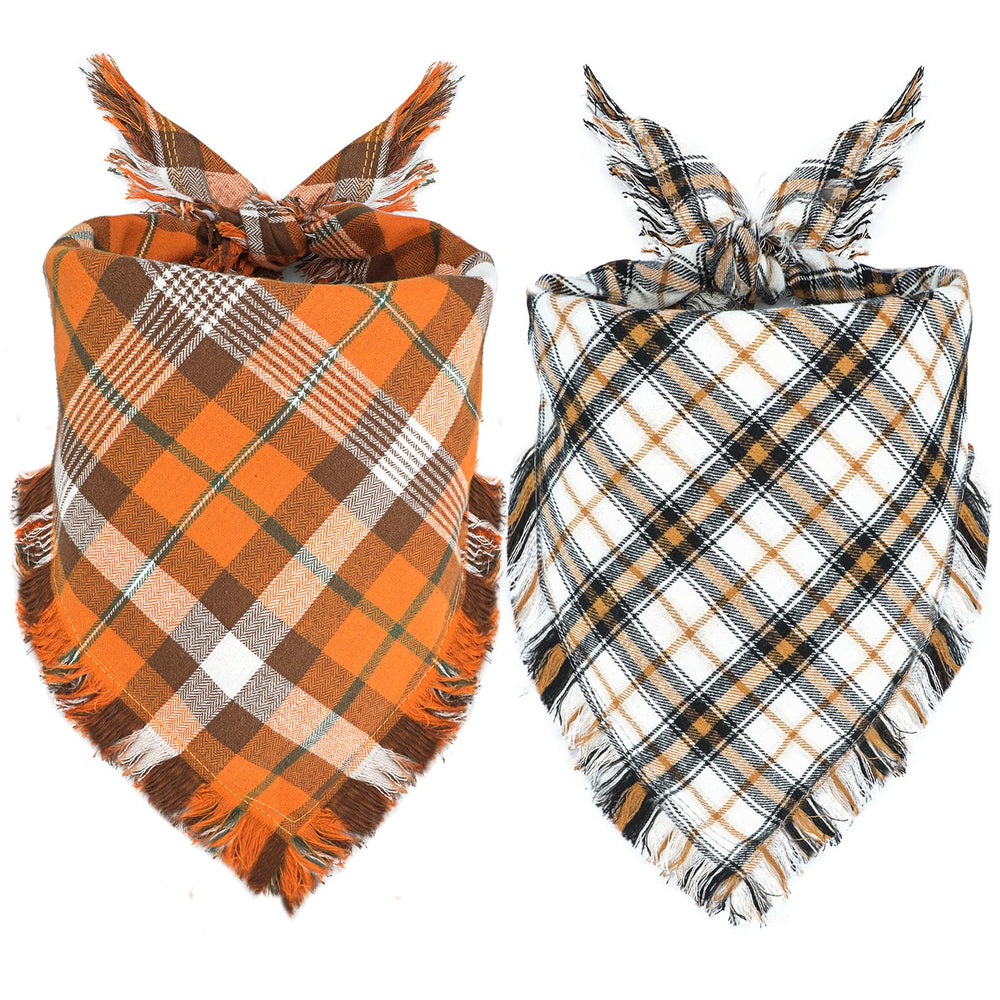Viretec fall dog bandana orange plaid neckwear boosts seasonal style for dogs.