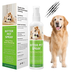 Virmate No Chew Spray bottle close-up showing bitter deterrent for furniture protection.