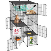 Viscoo cat cage 4-tier-assembly highlights customizable layouts for 1-3 cats indoors or outdoors.