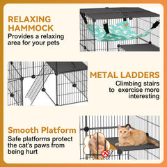 Viscoo cat cage-interior-setup demonstrates spacious play area with optional hammock included.