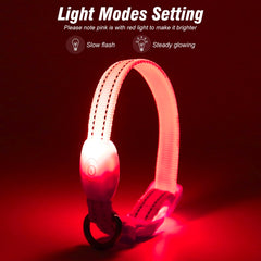 Visinite pink LED collar back angle showing adjustable fit for small dogs.