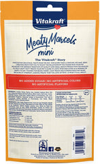 Vitakraft Chicken Mini Meaty Morsels close-up shows real chicken and carrots for enticing flavor