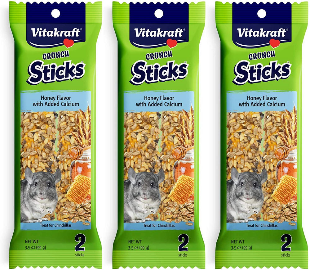 Vitakraft honey-flavor calcium crunch sticks package — mineral-rich snack option.
