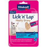 Vitakraft Lick 'n' Lap salmon tube close-up for bonding and low-calorie treat.