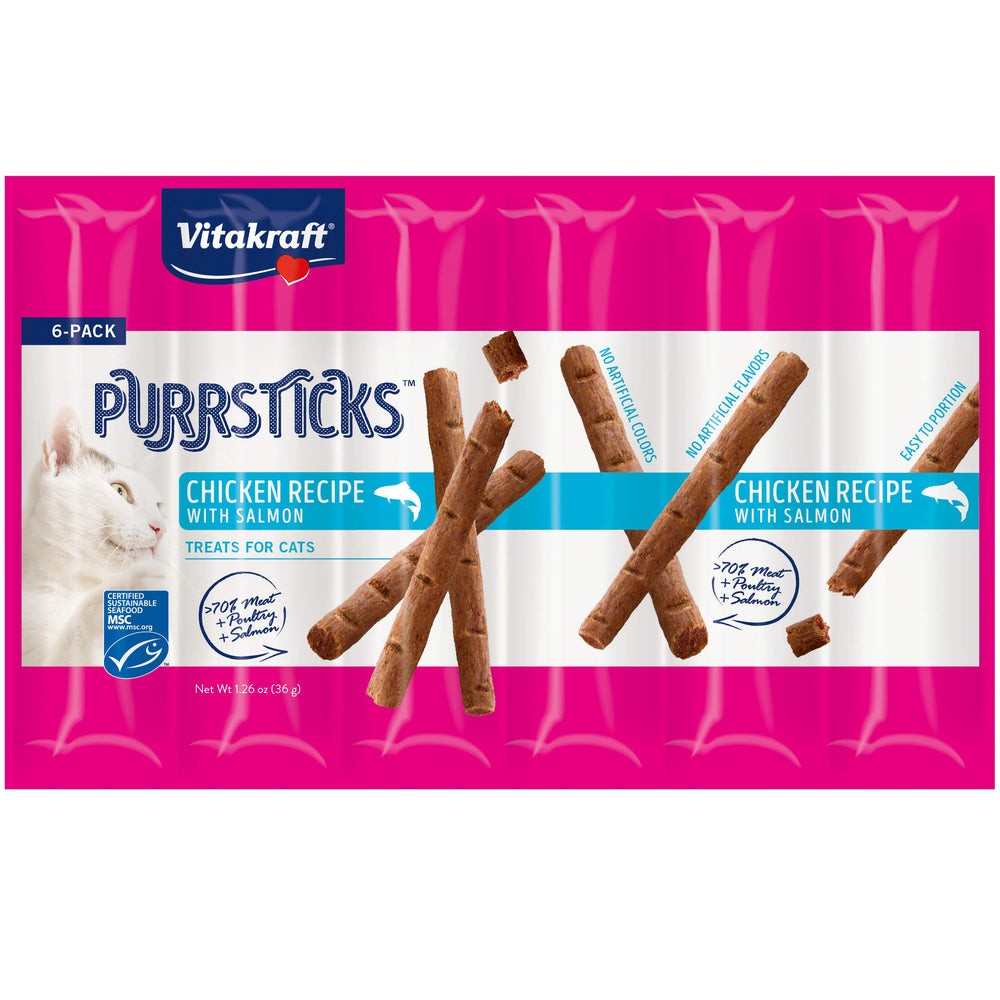Vitakraft PurrSticks pack with six meat sticks for easy treat moments