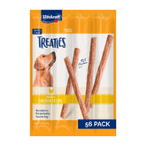 Vitakraft Treaties dog chew sticks front-pack highlighting high-meat content for longer-lasting treats.