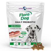 Vital Planet Flora Dog Probiotics soft chews bacon bottle supports daily digestion