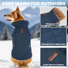Vitiswap dog winter coat back with leash hole for safer walks