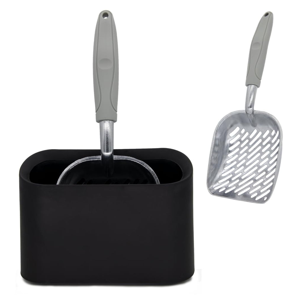Vitisyao metal cat litter scoop with holder in black for durability.