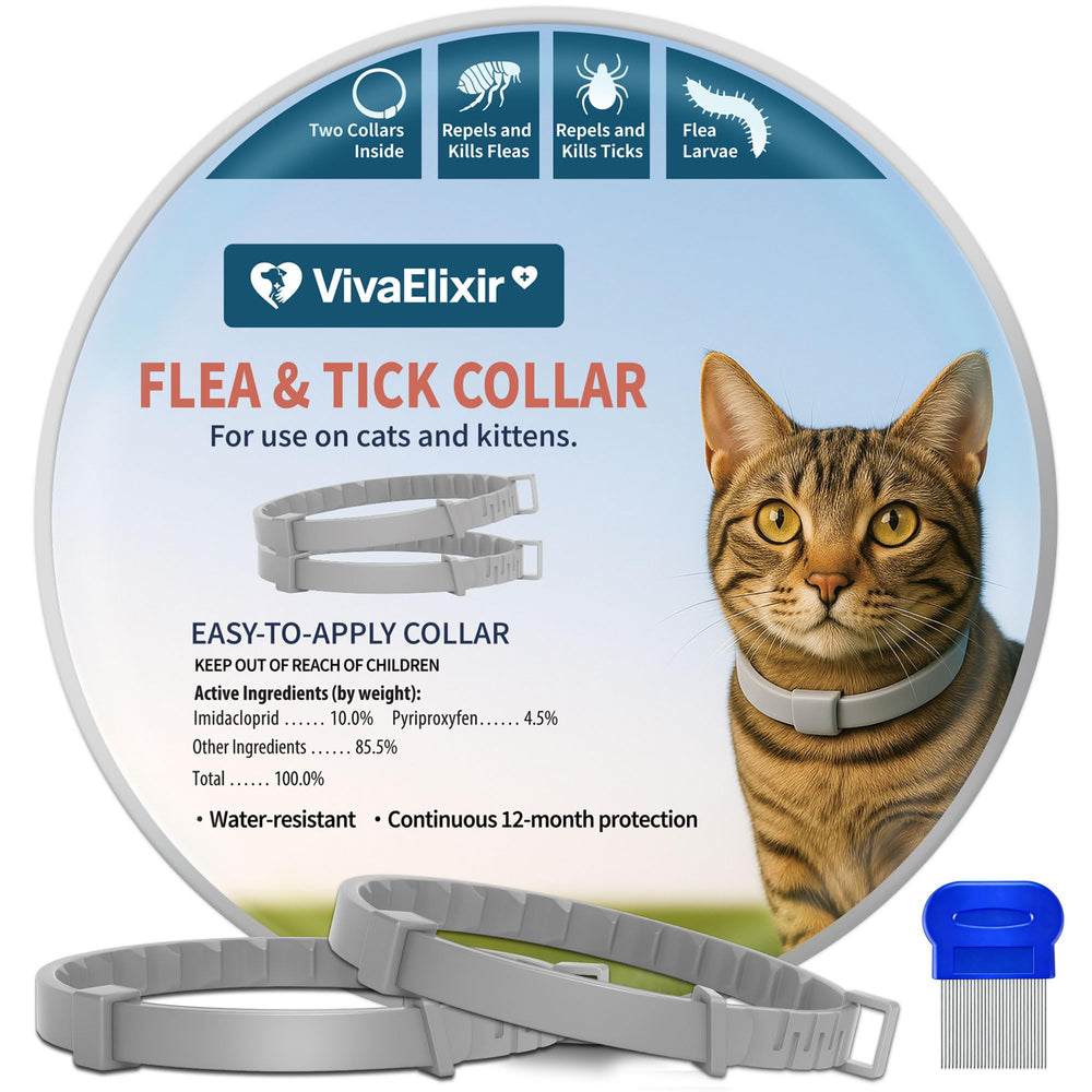 VivaElixir cat flea collar pack hero shows two collars for protection