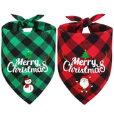 Vivifying Christmas dog bandanas front view shows Santa and snowman design for festive photoshoots