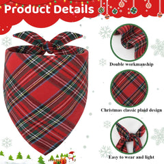 Vivifying dog christmas bandana red plaid close-up showing soft cotton fabric.