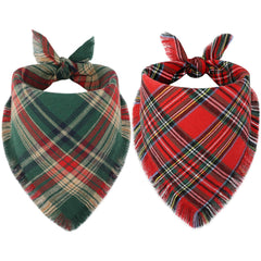 Vivifying dog Christmas bandana red plaid close-up, showcasing soft cotton texture for festive photos.