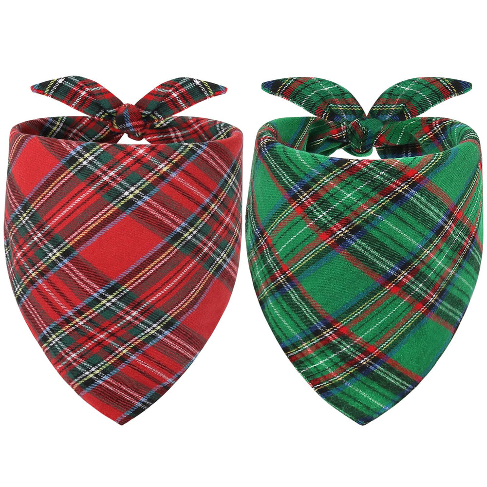 Vivifying dog christmas bandana red plaid on small dog for festive photo prop.