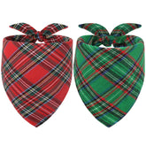 Vivifying dog christmas bandana red plaid on small dog for festive photo prop.