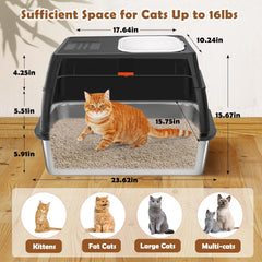Vivifying stainless steel litter box lid open shows top-entry option for flexible use