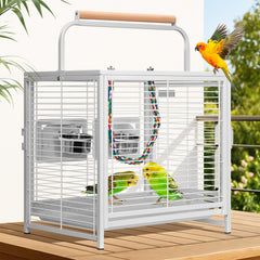 VIVOHOME 19inch wrought-iron travel cage white for durable transport of parrots