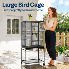 VIVOHOME bird cage rolling stand enables easy repositioning for cleaning sessions