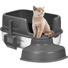 VIVOHOME XL stainless steel litter box with cover shows durable construction for long-lasting use.