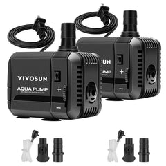 VIVOSUN 210GPH submersible pump assembly demonstrates compact, versatile water feature compatibility.