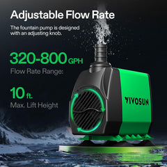 VIVOSUN 800GPH submersible pump side view for discreet pond aeration