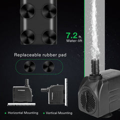 VIVOSUN quiet submersible pump for serene fish tank operation.