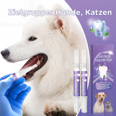 Vizela Pet Oral Repair Gel tube being applied to a pet's teeth