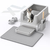 VNAKIO stainless steel cat litter box side view showing high sides for splash containment.