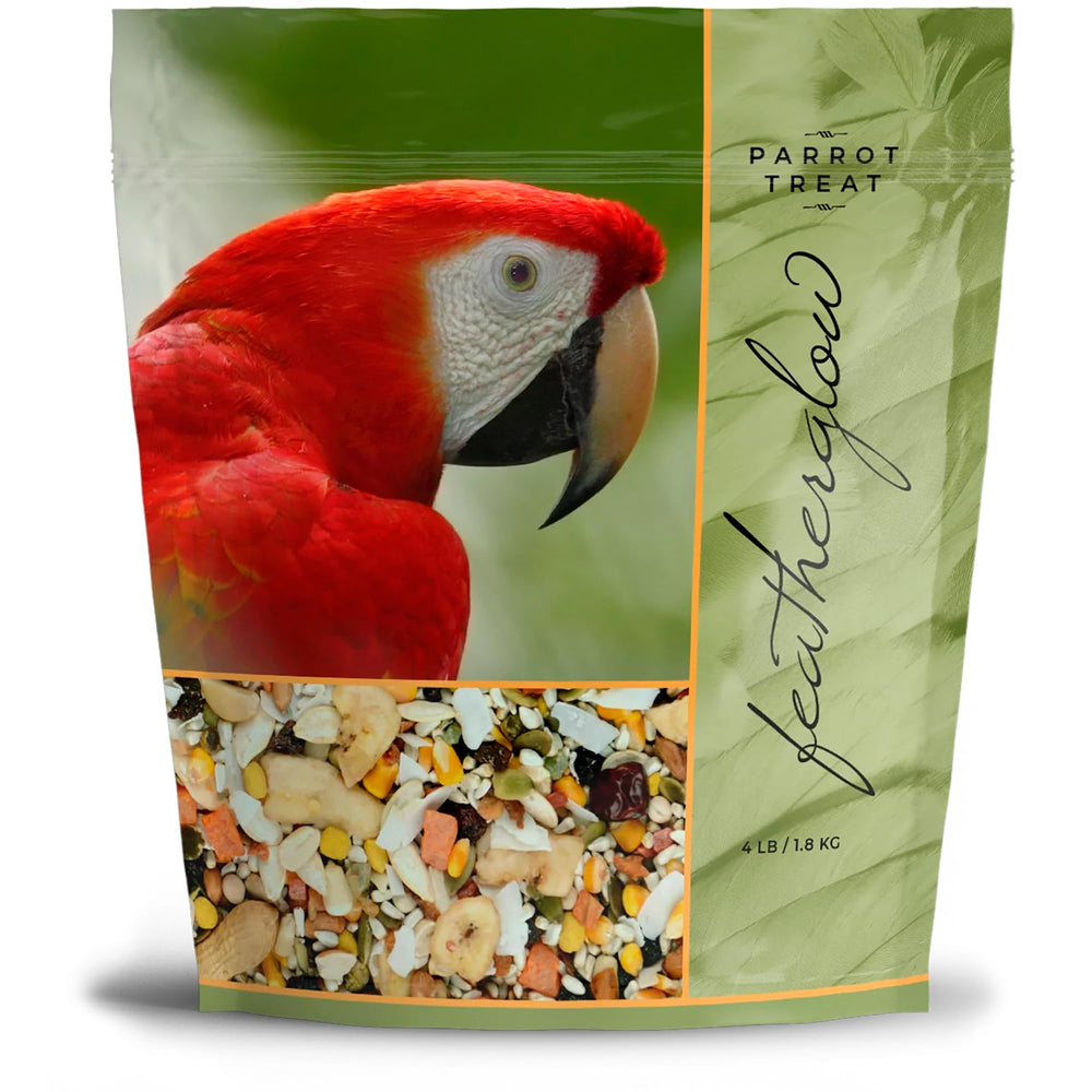 Volkman Seed Featherglow Parrot Treat bag shows rich colors for enrichment