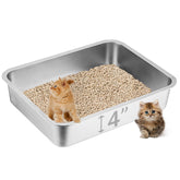 Volope stainless-steel cat litter box front view shows kitten-friendly size and durability.