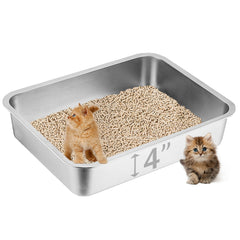 Volope stainless-steel cat litter box front view shows kitten-friendly size and durability.
