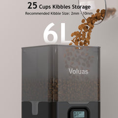 Voluas 6L capacity demonstrates ample kibble for a day’s meals.