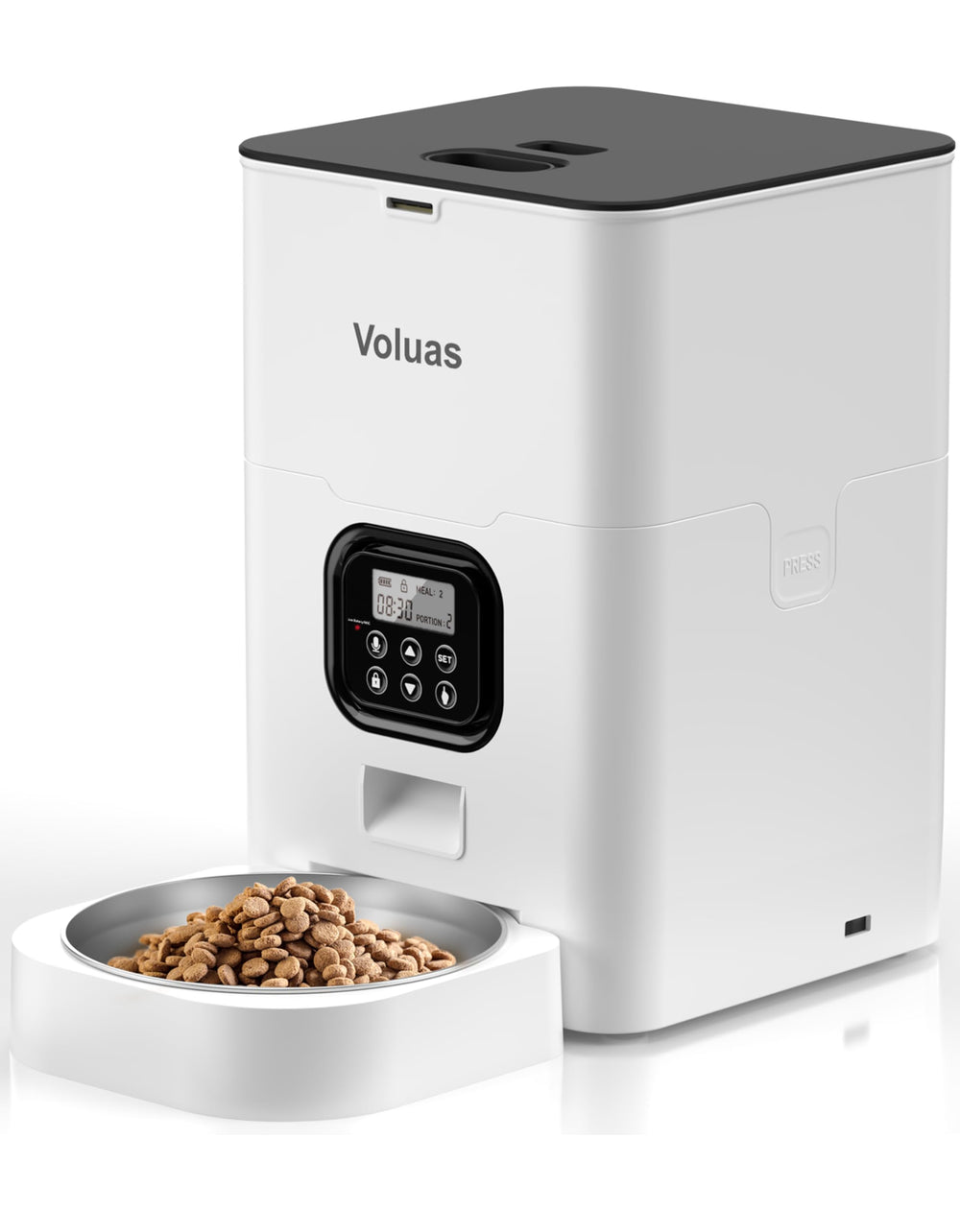 Voluas automatic feeder front view with easy meal scheduling controls
