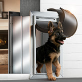 VOSOIR dog door wall-frame detail showing all-aluminum durability for long-lasting use