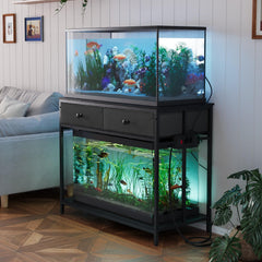 VOWNER 40-Gallon Aquarium Stand front view showing black metal frame and cabinet storage