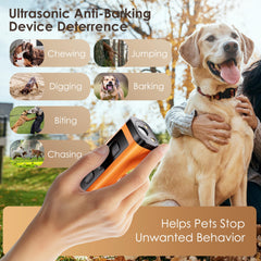 VUL dog bark deterrent three-modes indicator shows Deterrent, Training, and Sound.
